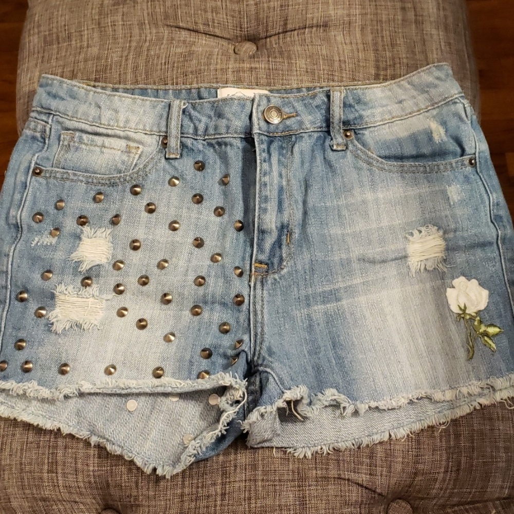 Distressed Studded Shorts